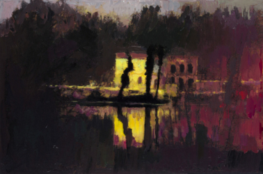 27 „Nacht am Fluss“, 2020, Acryl auf Papier, 14 cm x 21 cm // „Night at the river“, 2020, acrylic on paper, 14 cm x 21 cm
